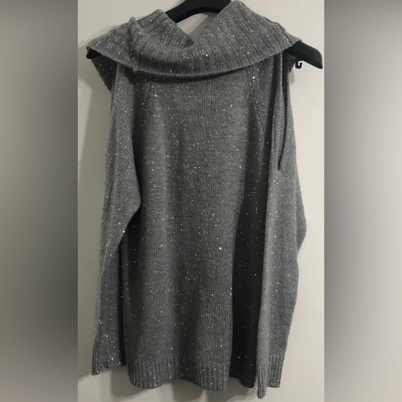 Michael KORS women’s elegant sequins knit sweater neck Ruffle long sleev gray.XL - Picture 2 of 4